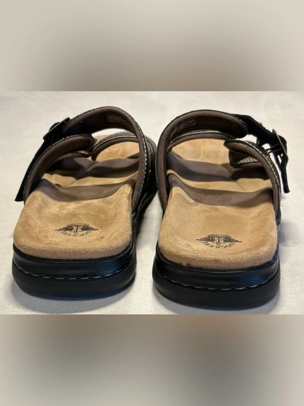 Dockers Brown Two-Strap Buckle Slide Sandals